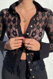 White Sexy Patchwork Lace Turndown Collar Tops