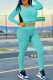 Cyan Fashion Sportswear Print Patchwork O Neck Long Sleeve Two Pieces