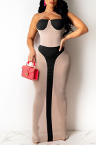Black Sexy Solid Split Joint See-through Halter Straight Dresses