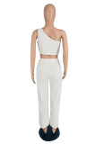 White Sexy Casual Solid Vests Pants One Shoulder Sleeveless Two Pieces