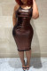 Caramel Colour Fashion Sexy Solid Backless Spaghetti Strap Sleeveless Dress