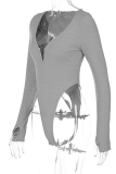 Grey Sexy Solid Patchwork V Neck Tops