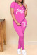 Pink Fashion Casual Letter Print Basic V Neck Short Sleeve Two Pieces