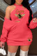 Brick Red Fashion Sexy Print Basic O Neck Long Sleeve Two Pieces