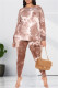 Light Coffee Fashion Casual Print Tie Dye Backless O Neck Long Sleeve Two Pieces