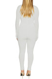 White Sexy Simplicity Solid Skinny Jumpsuits