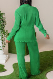 Green Casual Solid Patchwork Turndown Collar Long Sleeve Two Pieces