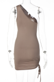 White Sexy Solid Hollowed Out One Shoulder Pencil Skirt Dresses