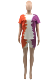 Powder Blue Casual Patchwork Tie-dye O Neck Long Sleeve Two Pieces