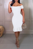White Sexy Solid Flounce Off the Shoulder Trumpet Mermaid Dresses