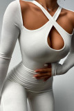 White Sexy Simplicity Solid Skinny Jumpsuits