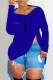 Blue Casual Street Print Patchwork Asymmetrical Zipper Off the Shoulder Tops