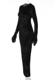 Black Sexy Print Patchwork Half A Turtleneck Pencil Skirt Dresses