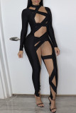 Red Sexy Solid See-through O Neck Skinny Jumpsuits