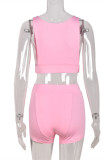 Pink Sexy Casual Print Basic V Neck Sleeveless Two Pieces