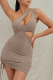 Khaki Sexy Solid Hollowed Out One Shoulder Pencil Skirt Dresses