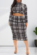 Black Fashion Casual Print Basic Half A Turtleneck Long Sleeve Two Pieces