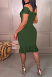White Sexy Solid Flounce Off the Shoulder Trumpet Mermaid Dresses