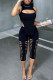 Black Sexy Casual Solid Hollowed Out Asymmetrical Turtleneck Sleeveless Two Pieces
