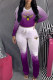 Purple Fashion Casual Gradual Change Print Fold O Neck Long Sleeve Two Pieces