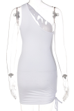 White Sexy Solid Hollowed Out One Shoulder Pencil Skirt Dresses