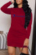 Burgundy Fashion Casual Print Letter O Neck One Step Skirt Dresses
