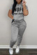 Grey Fashion Casual Letter Print Basic Hooded Collar Long Sleeve Two Pieces