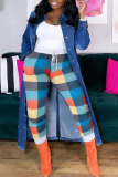 Multicolor Fashion Casual Color Lump Frenulum Regular Mid Waist Pencil Full Print Bottoms