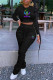 Black Fashion Casual Print Fold O Neck Long Sleeve Two Pieces