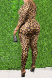 Leopard Print Sexy Patchwork Hollowed Out Regular Jumpsuits