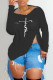Black Casual Street Print Patchwork Asymmetrical Zipper Off the Shoulder Tops