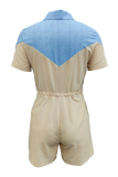 Yellow Fashion Solid Patchwork Turndown Collar Straight Rompers