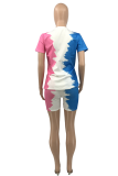 Powder Blue Casual Patchwork Tie-dye O Neck Long Sleeve Two Pieces