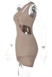 White Sexy Solid Hollowed Out One Shoulder Pencil Skirt Dresses