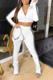 White Casual Solid Patchwork Hooded Collar Long Sleeve Two Pieces