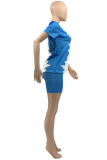 Powder Blue Casual Patchwork Tie-dye O Neck Long Sleeve Two Pieces