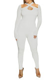 White Sexy Simplicity Solid Skinny Jumpsuits