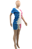 Powder Blue Casual Patchwork Tie-dye O Neck Long Sleeve Two Pieces
