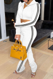 White Casual Solid Patchwork Hooded Collar Long Sleeve Two Pieces