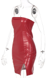 Red Sexy Solid High Opening Strapless Pencil Skirt Dresses