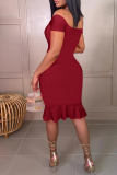 White Sexy Solid Flounce Off the Shoulder Trumpet Mermaid Dresses