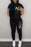 Pink Fashion Casual Letter Print Basic Hooded Collar Long Sleeve Two Pieces