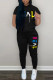 Black Fashion Casual Letter Print Basic Hooded Collar Long Sleeve Two Pieces
