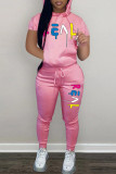 Pink Fashion Casual Letter Print Basic Hooded Collar Long Sleeve Two Pieces