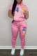 Pink Fashion Casual Letter Print Basic Hooded Collar Long Sleeve Two Pieces