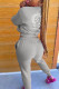 Grey Fashion Casual Print Basic Long Sleeve Two Pieces