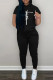 Black Fashion Casual Print Basic Hooded Collar Long Sleeve Two Pieces