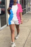 Powder Blue Casual Patchwork Tie-dye O Neck Long Sleeve Two Pieces