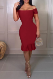 White Sexy Solid Flounce Off the Shoulder Trumpet Mermaid Dresses