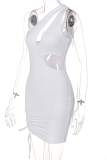 White Sexy Solid Hollowed Out One Shoulder Pencil Skirt Dresses